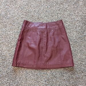 *Flaw* Free People Faux Leather Mini Skirt Size 2 Burgundy Red